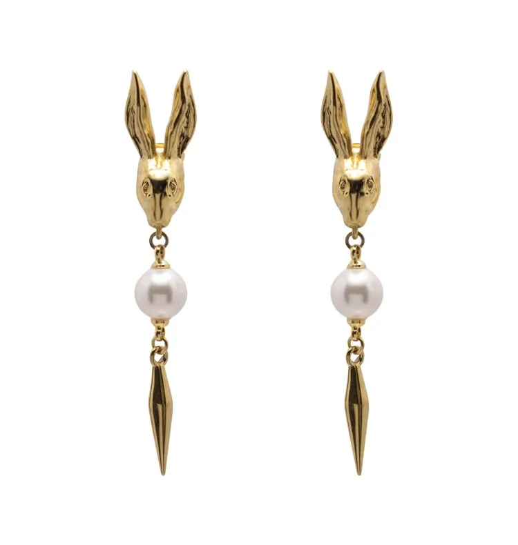 Wos Rabbit øreringe guld perle 6 cm