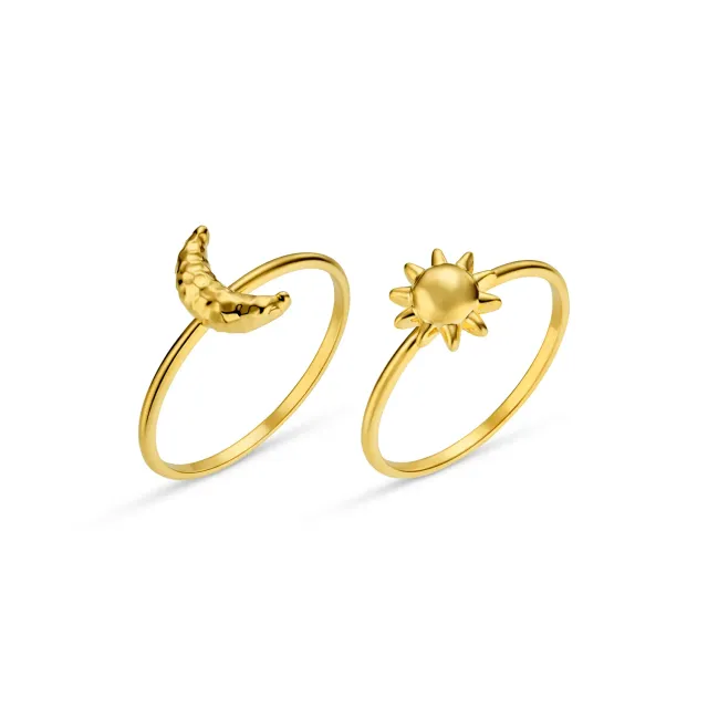 Orelia Molten Sun & Moon ringsæt guld S/M