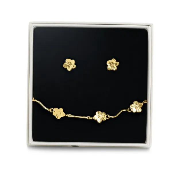 TIMI OF SWEDEN Blomster smykkesæt guld øreringe+armbånd