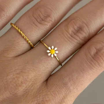 TIMI OF SWEDEN Doris Daisy ring rustfrit stål guld emalje
