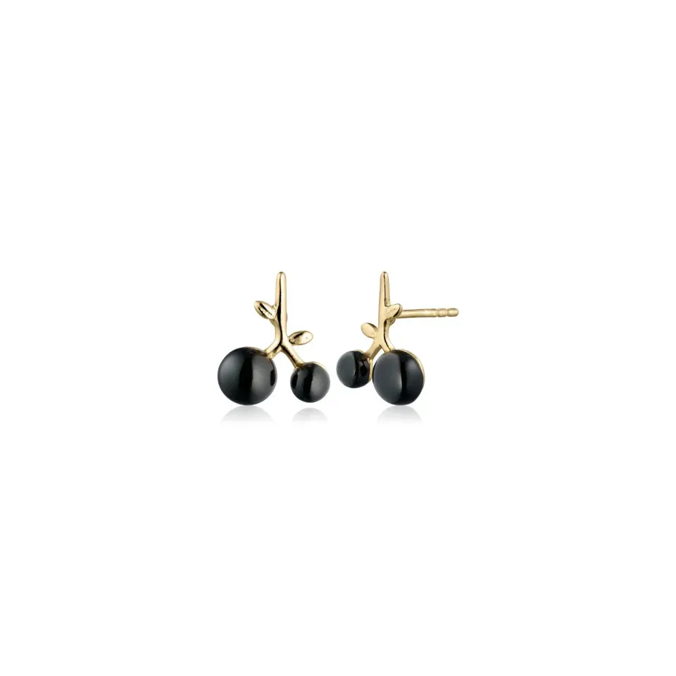 Bykjaergaard Berries øreringe forgyldt sort onyx