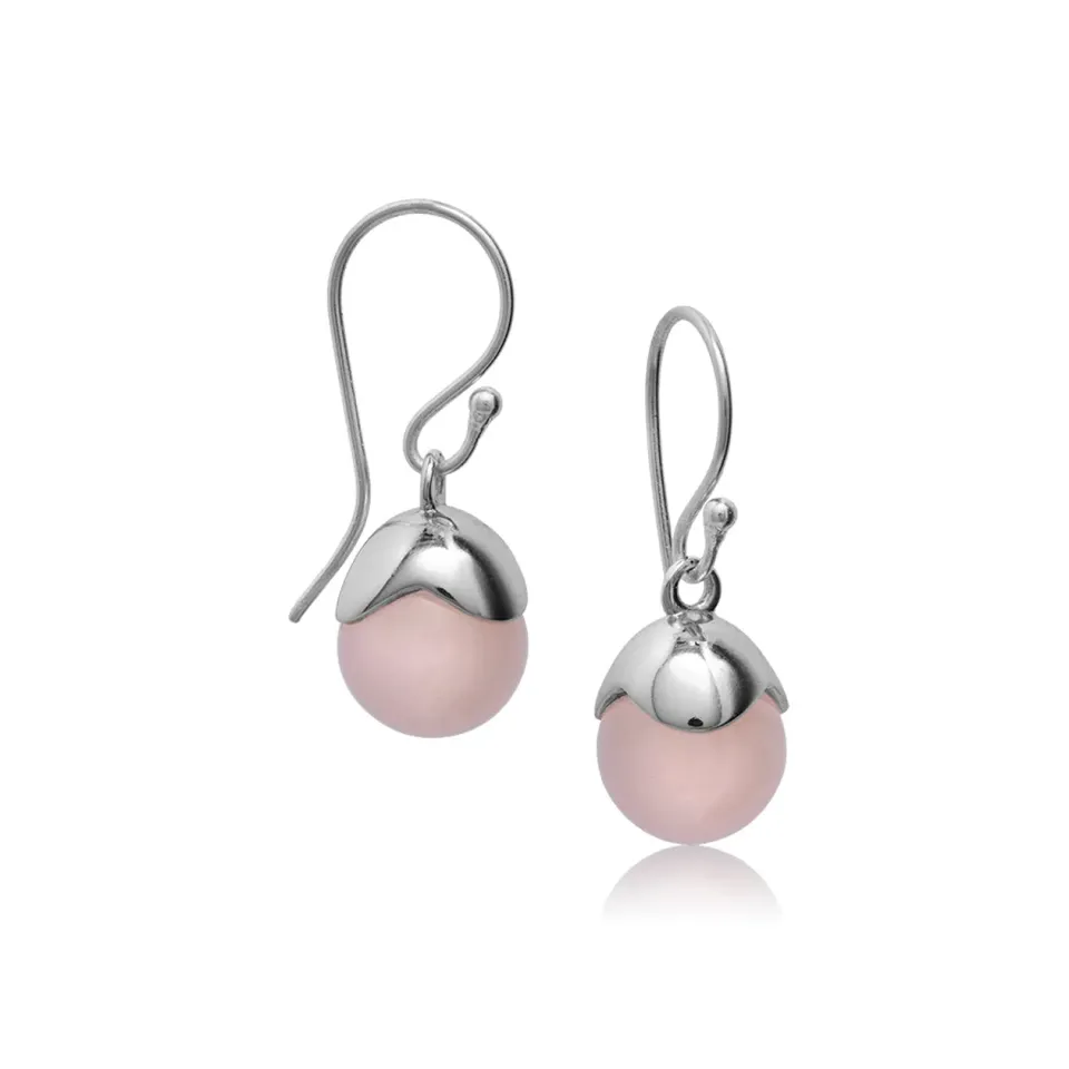 Bykjaergaard Glory øreringe i sølv med rosa kalcedon 10 mm