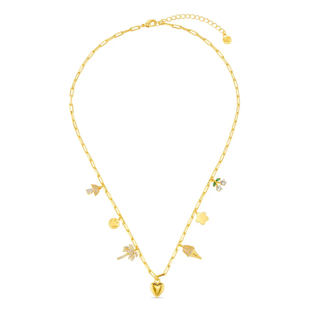 Orelia Mixed Eclectic Pavé Charm halskæde forgyldt