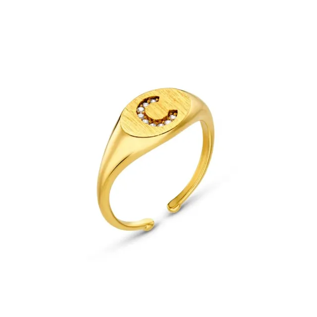 Orelia C Pavé Initial ring C forgyldt justerbar