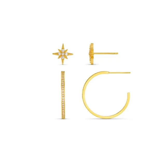 Orelia Pavé Mid-Size Hoop Starburst øreringe guld