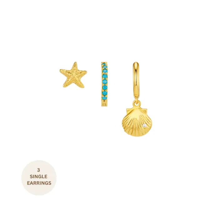 Orelia Starfish & Shell øreringe sæt guld turkis 3 stk