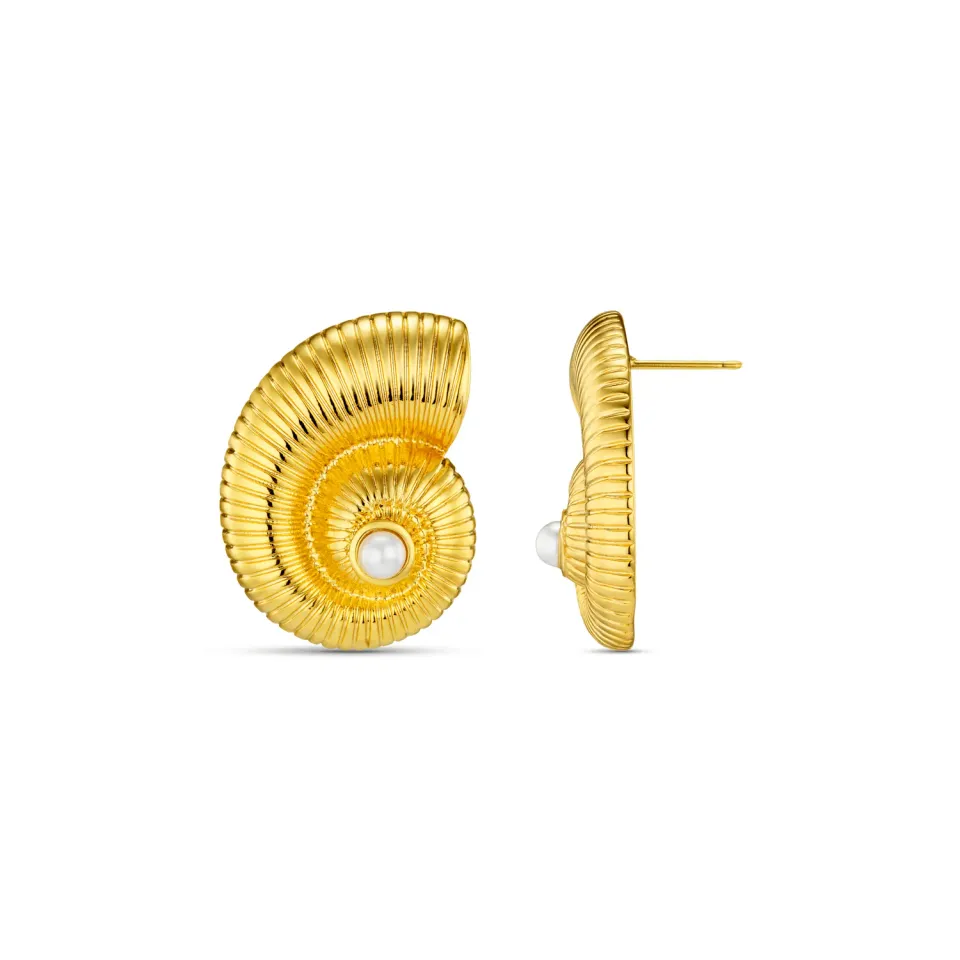 Orelia Textured Ammonite studs øreringe guld perle