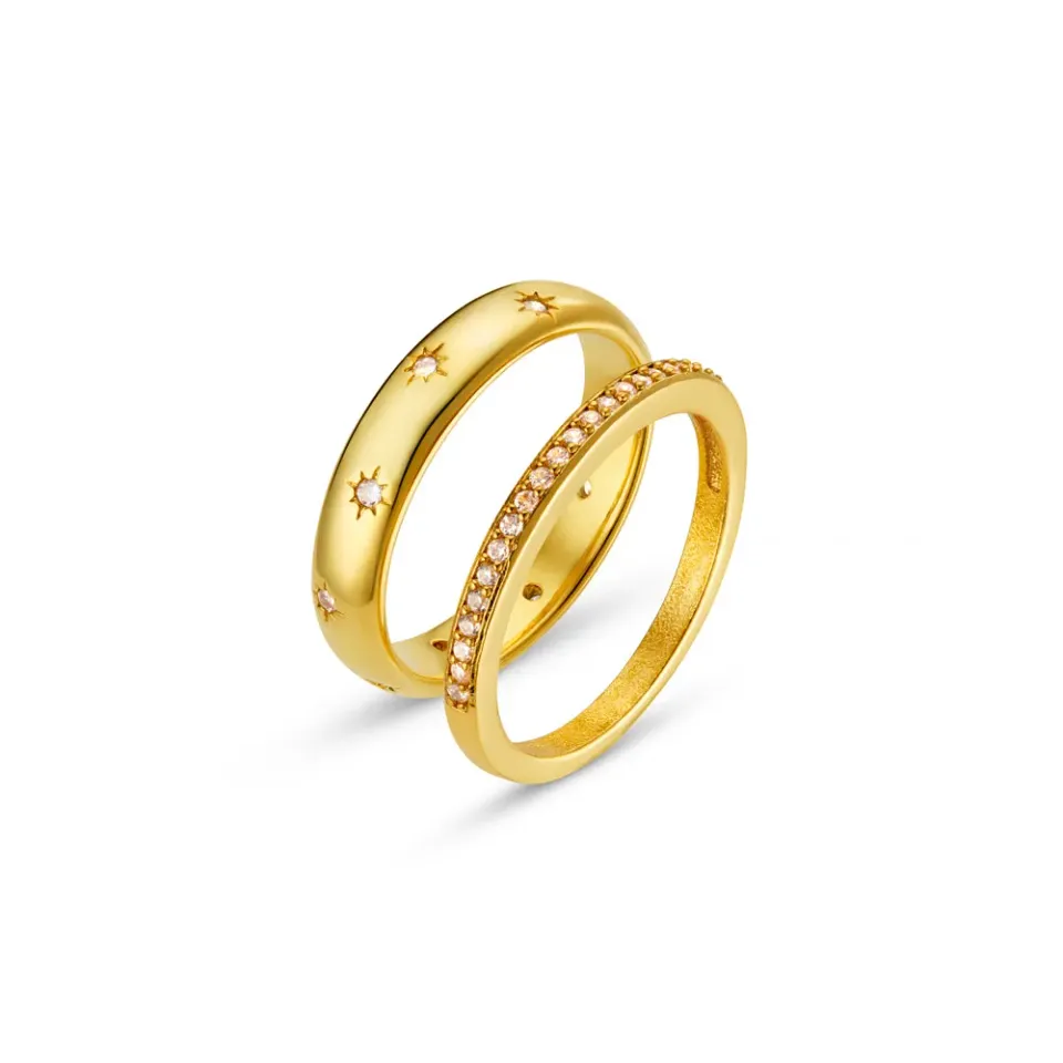 Orelia Crystal Starburst Pavé ringsæt guld M/L