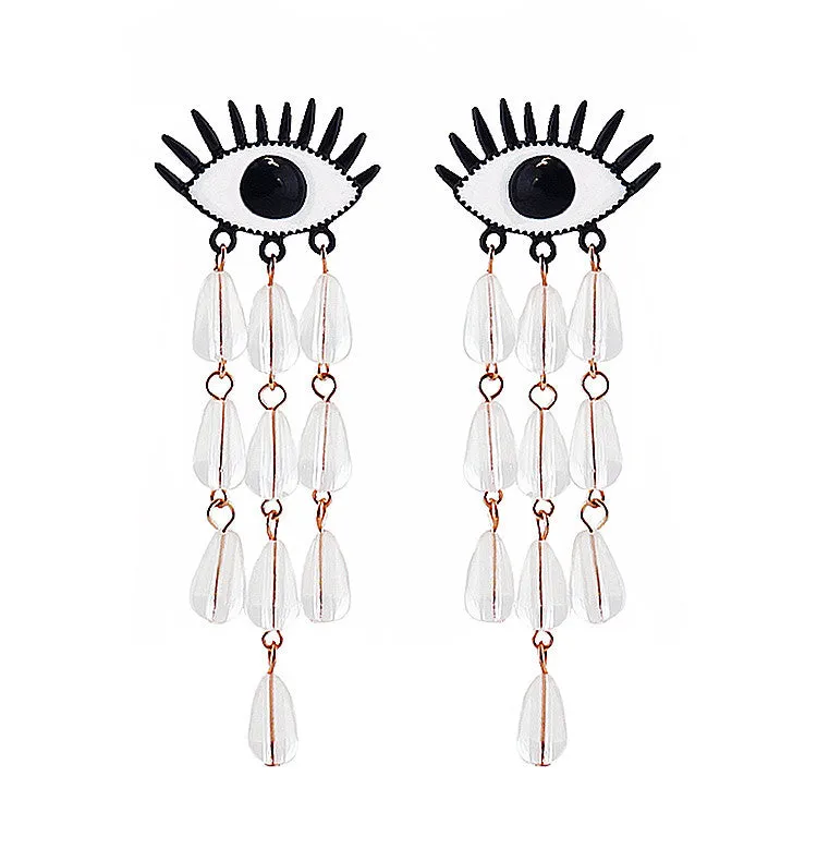 Wos Up Cry Baby øreringe sort/hvid 9 cm statement