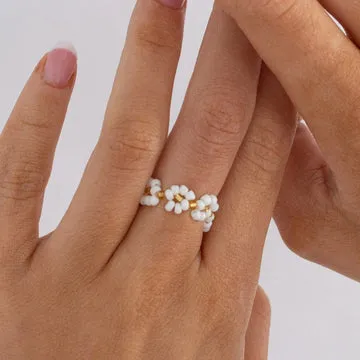 TIMI OF SWEDEN Elsa Flower Bead ring blomster justerbar