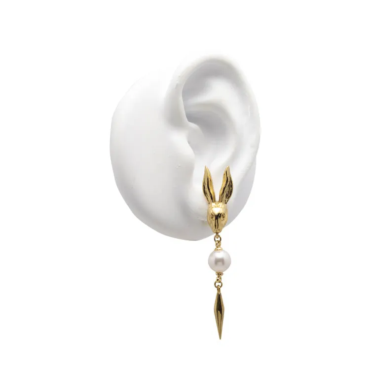Wos Rabbit øreringe guld perle 6 cm