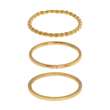 TIMI OF SWEDEN Ring Set ringe guld rustfrit stål str. 17-18