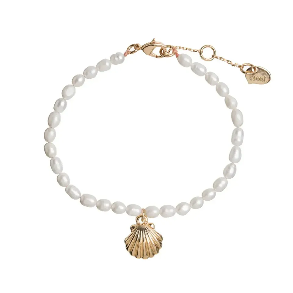 TIMI OF SWEDEN Mermaid Shell perle armbånd forgyldt