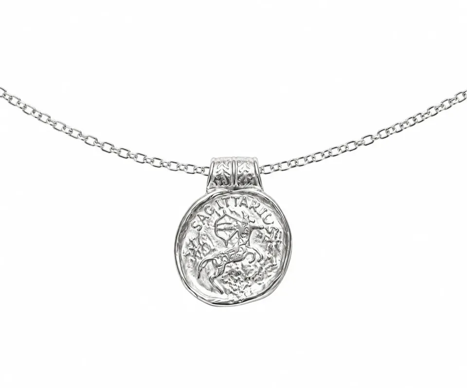 Wos Amulet halskæde sølv mønt 97 cm
