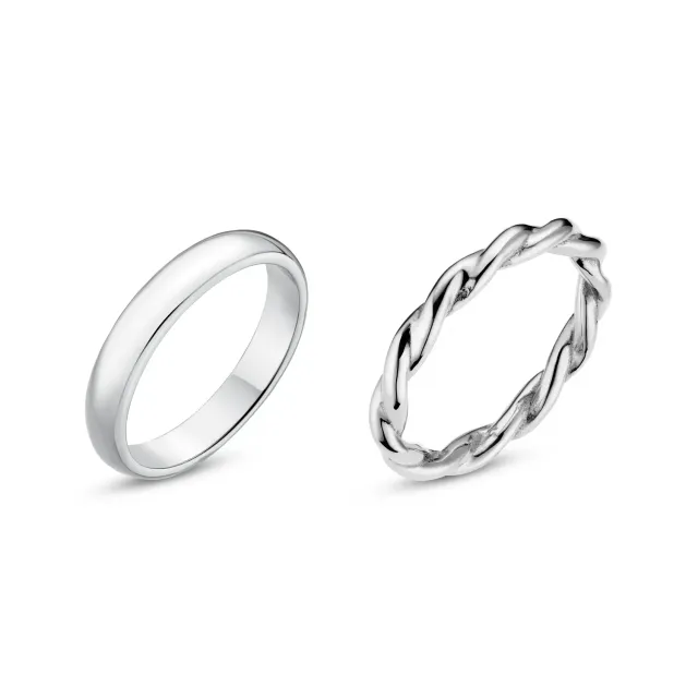 Orelia LUXE Ring Pack ringe sølv 2-pak glat + snoet