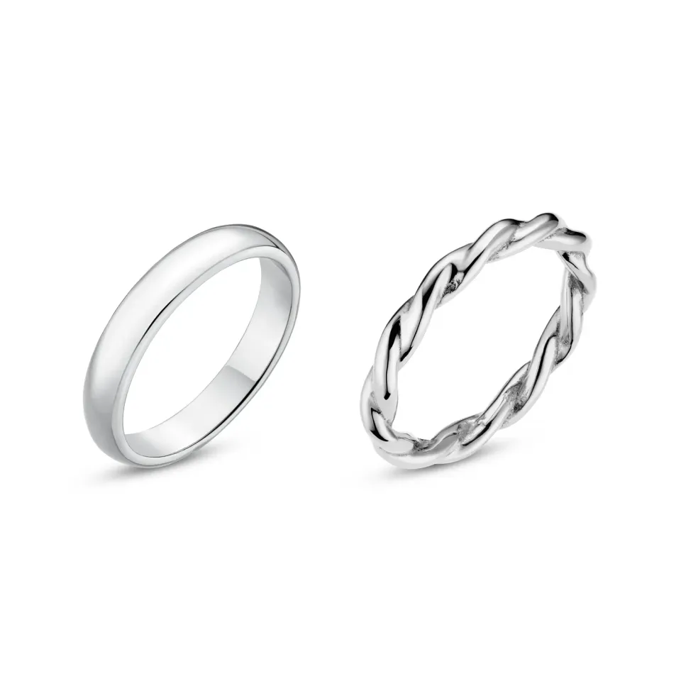 Orelia LUXE Ring Pack ringe sølv 2-pak glat + snoet