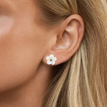 Timi of Sweden Ellen White Flower Stud ørestikker guld