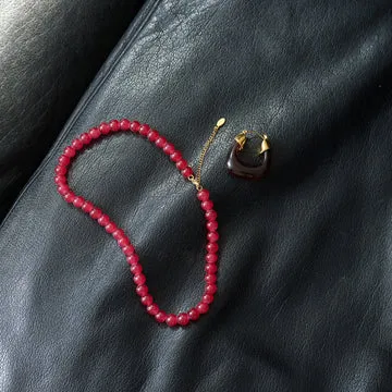 TIMI OF SWEDEN Helmi halskæde røde glasperler 38 cm