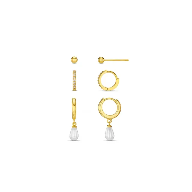Orelia Pavé & Pearl øreringesæt forgyldt guld 6 stk