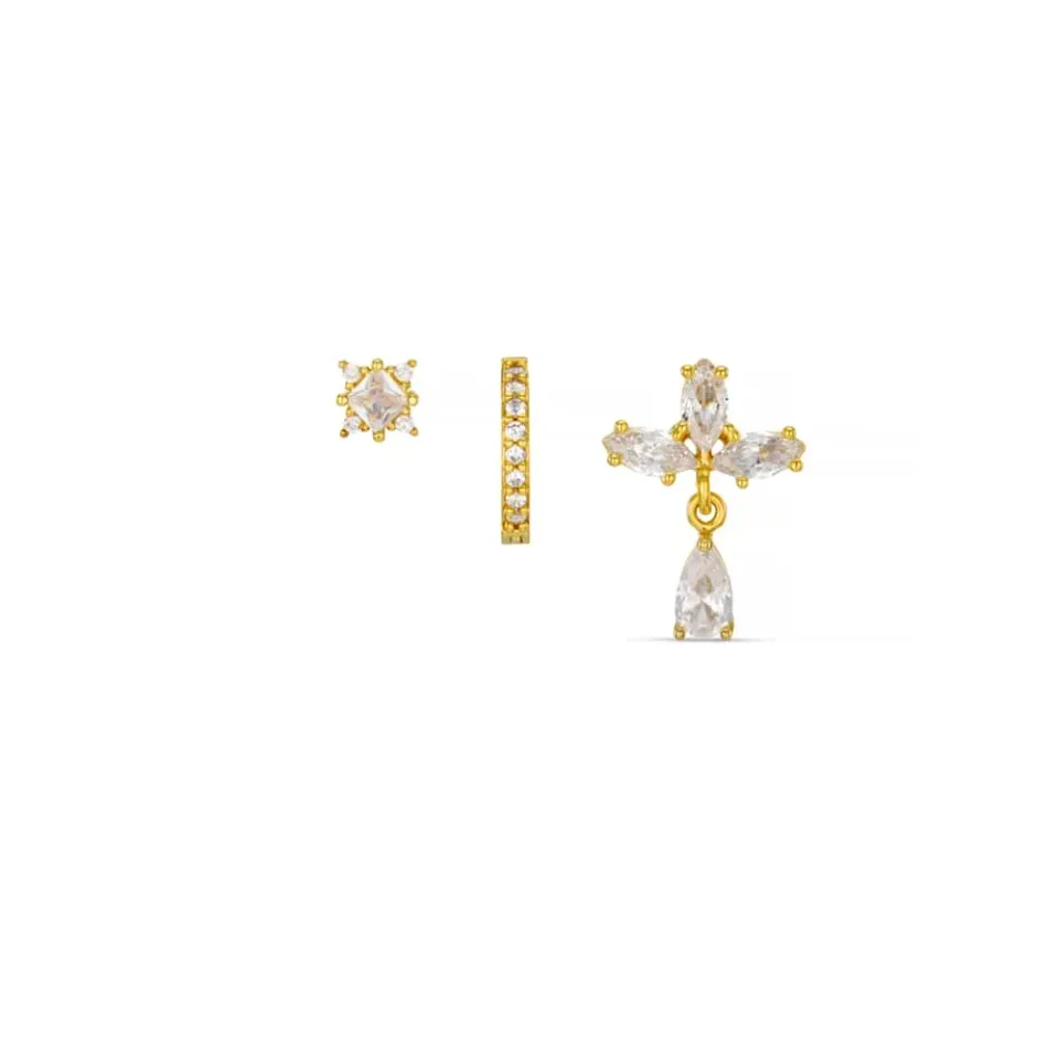 Orelia Crystal Navette Drop Ear Stacking sæt 3 stk