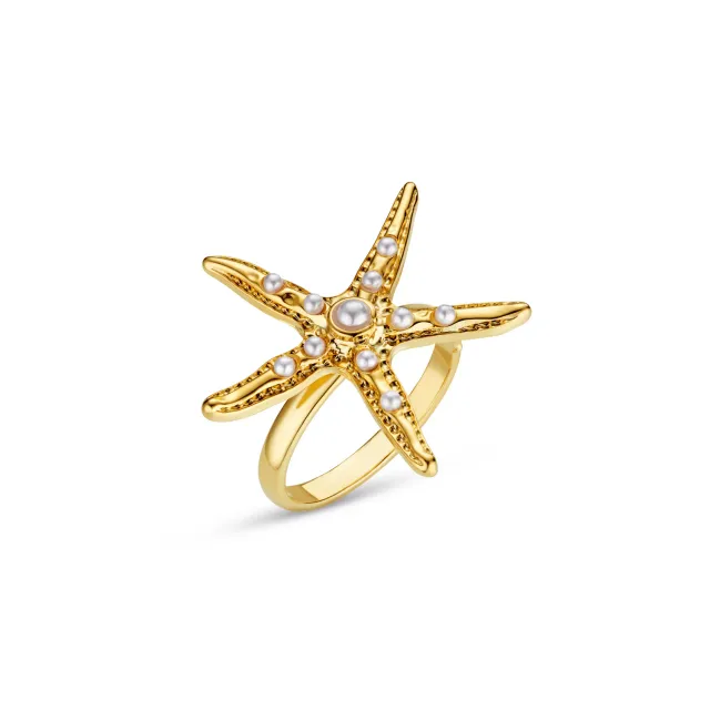 Orelia Statement Starfish ring guld med perler
