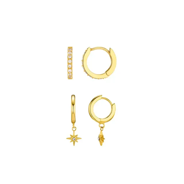 Orelia LUXE Pavé & Starburst Huggie øreringesæt guld