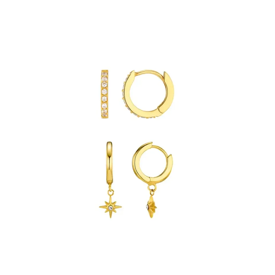 Orelia LUXE Pavé & Starburst Huggie øreringesæt guld