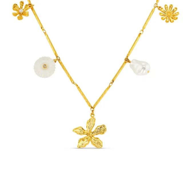 Orelia Statement Flower Pearl Charm halskæde guld blomst