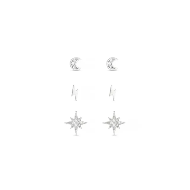 Orelia Celestial Stud ørestikker sølv 3 par gaveæske