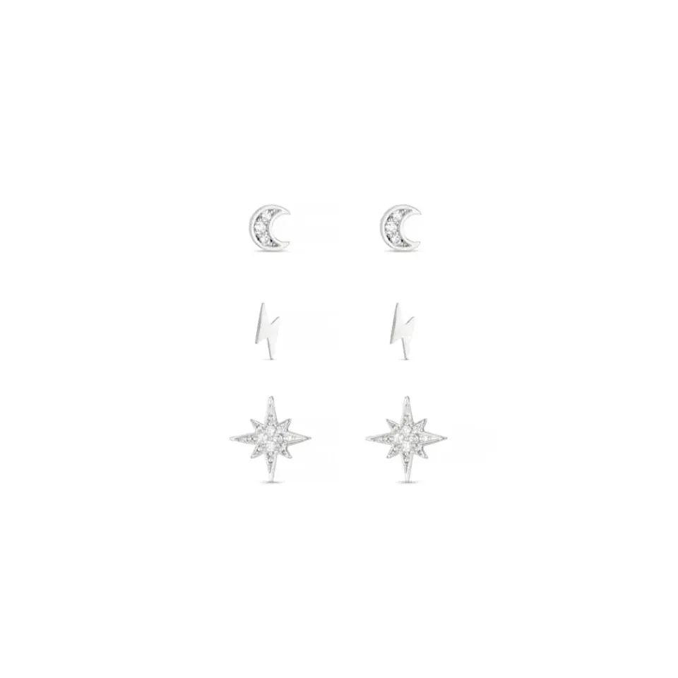 Orelia Celestial Stud ørestikker sølv 3 par gaveæske