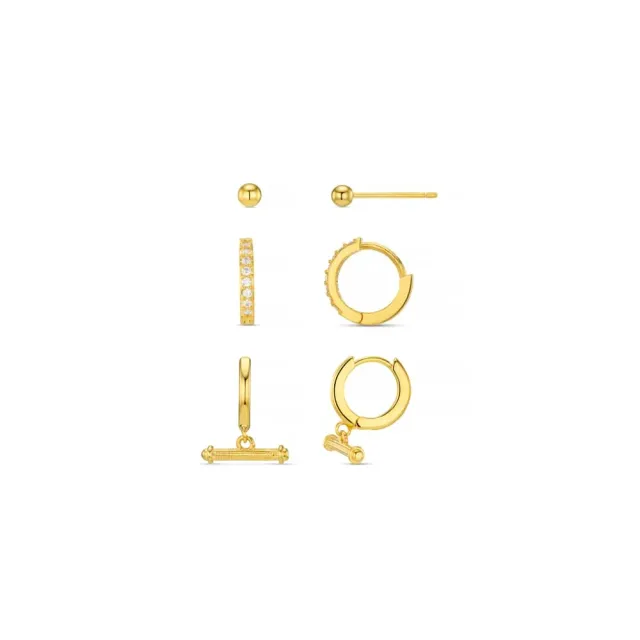 Orelia Pavé & T-Bar micro hoop øreringe guld 6 stk