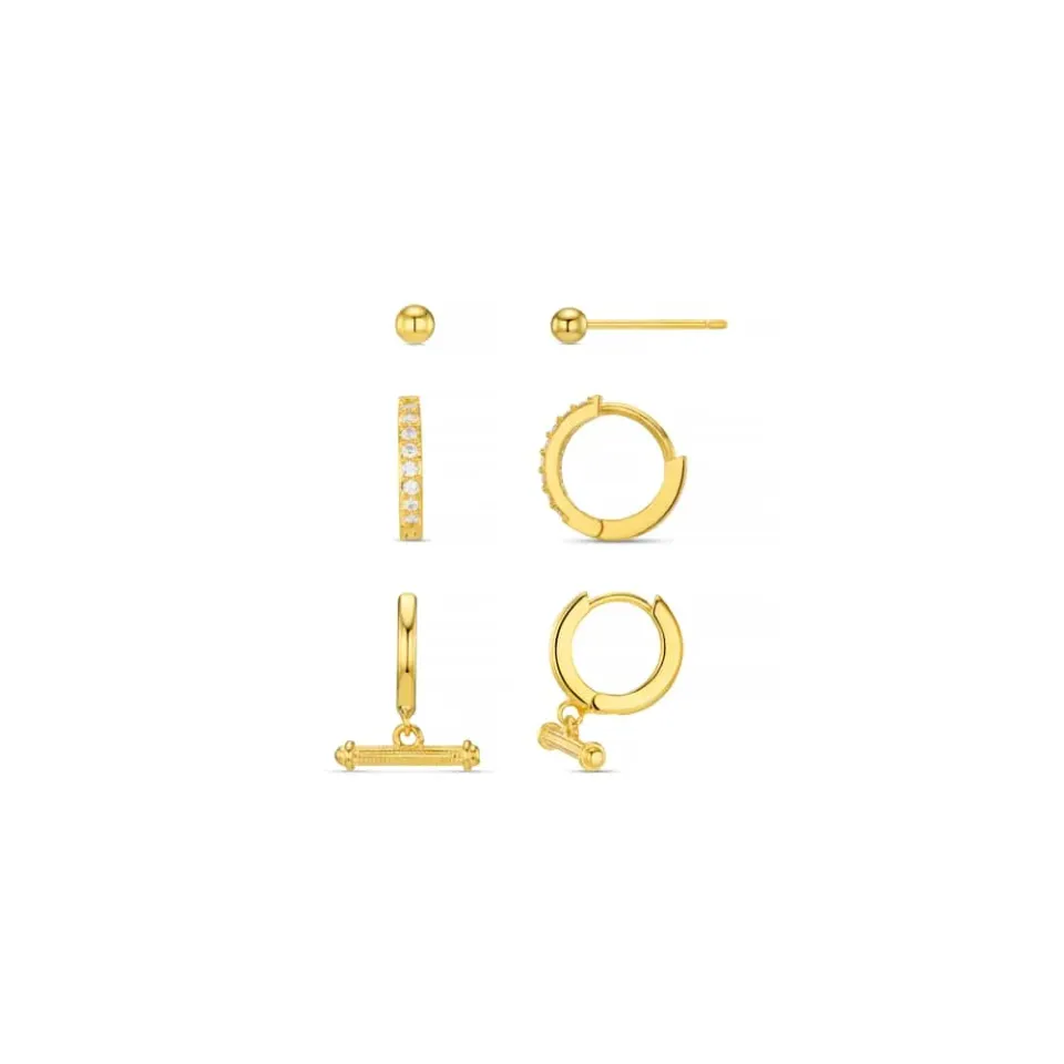 Orelia Pavé & T-Bar micro hoop øreringe guld 6 stk