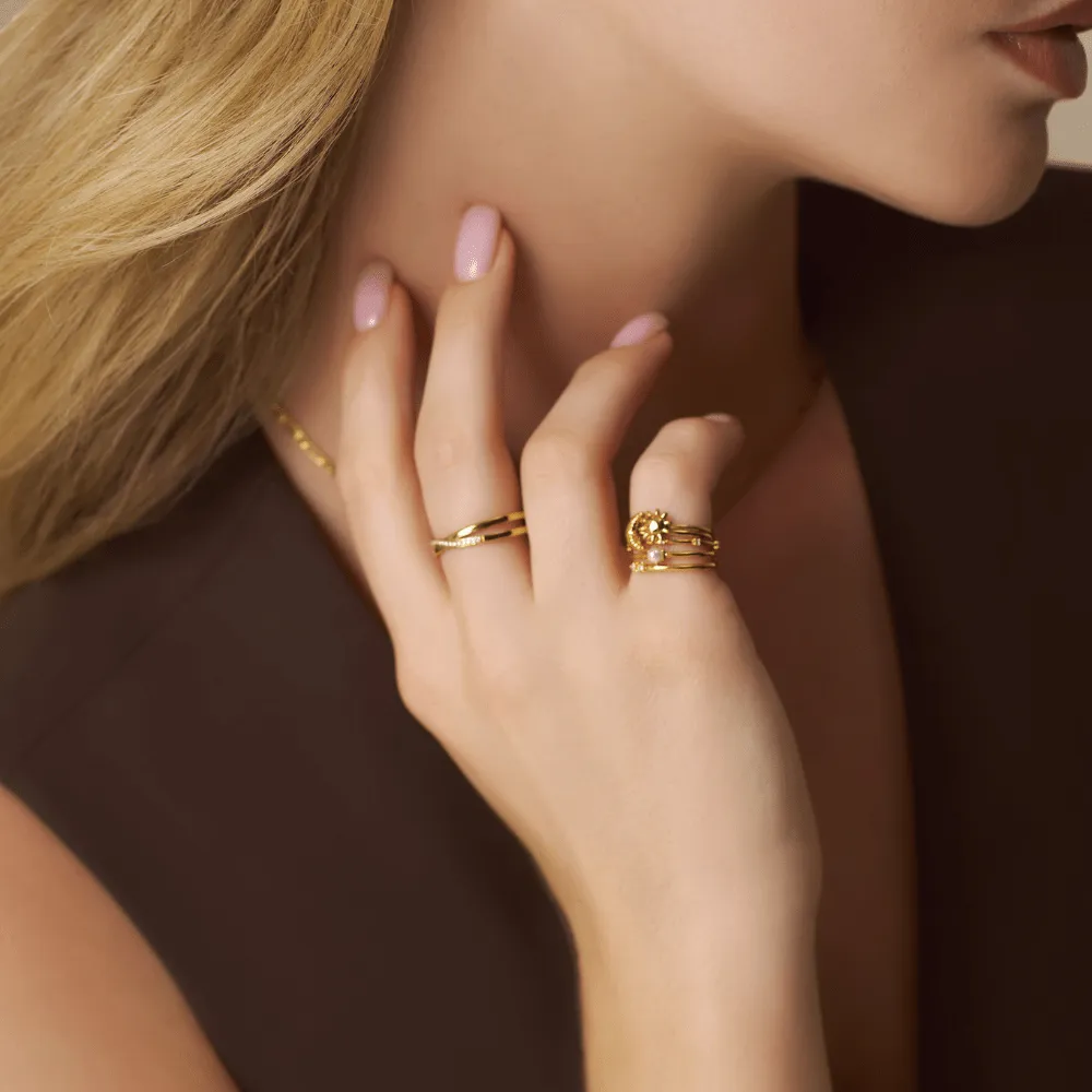 Orelia Molten Sun & Moon ringsæt guld S/M