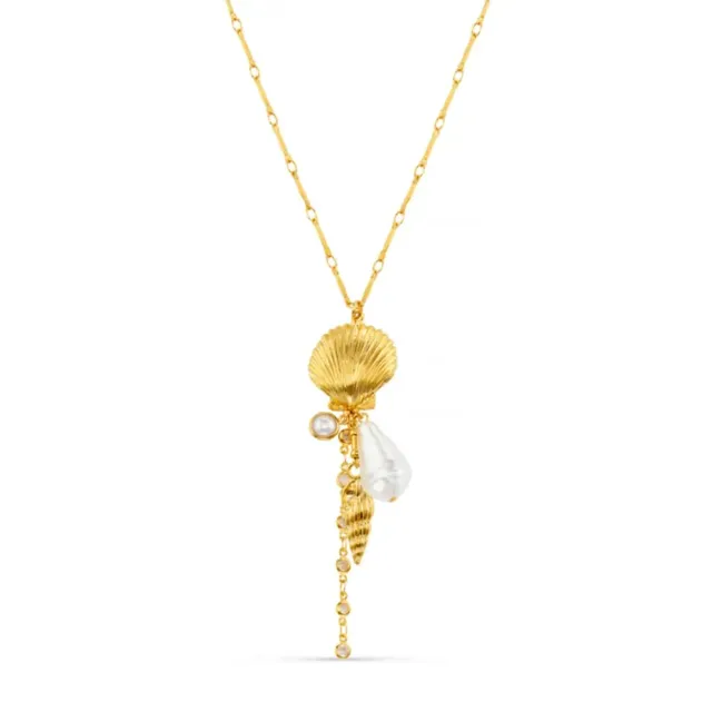 Orelia Statement Shell Pearl Cascading halskæde guld lang