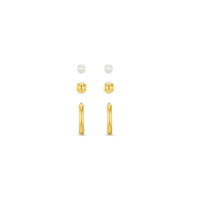 Orelia LUXE Pearl Stud Hoop øreringesæt guld 3-par vandfast