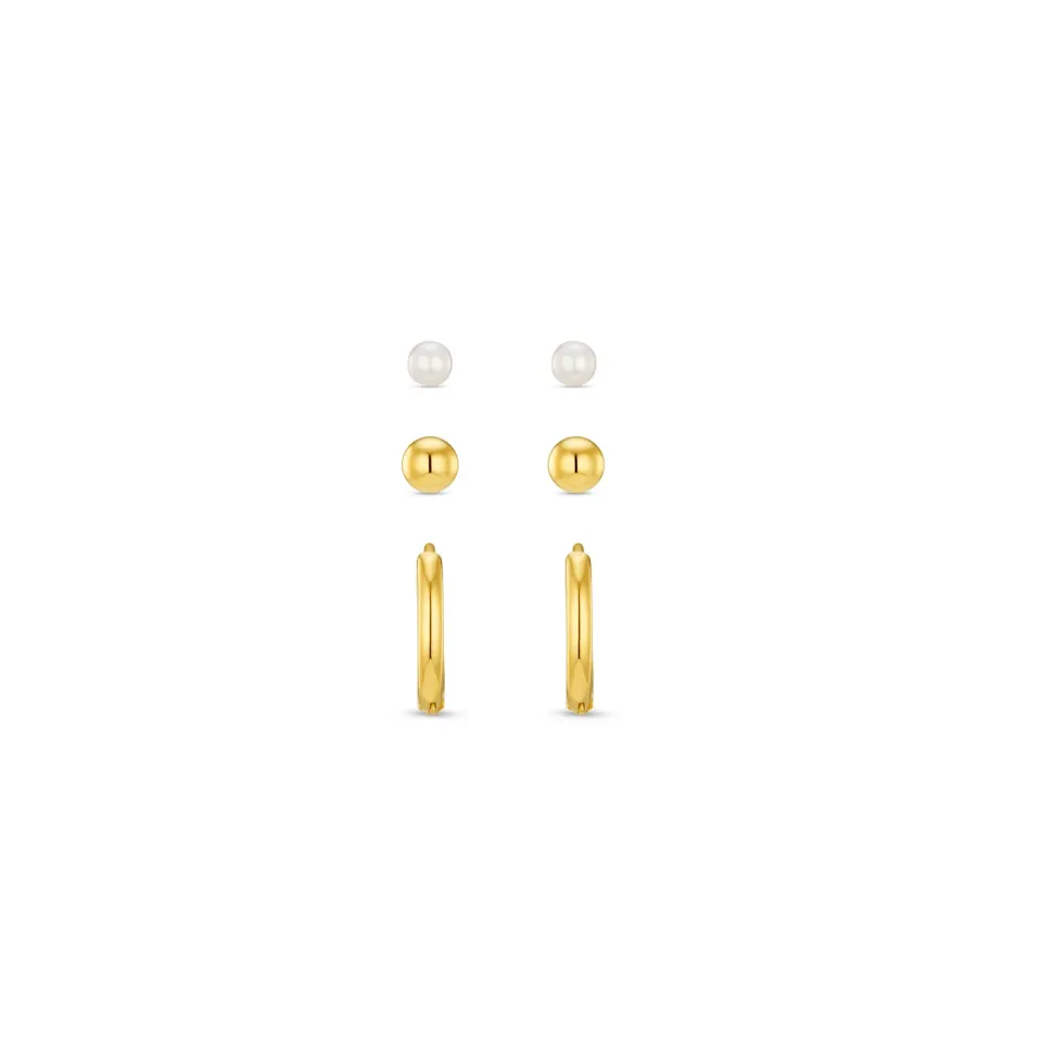 Orelia LUXE Pearl Stud Hoop øreringesæt guld 3-par vandfast