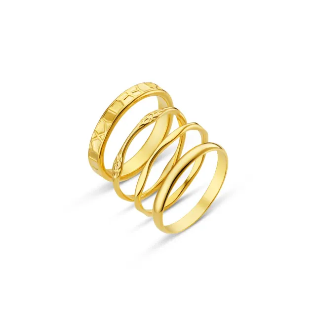 Orelia Mixed Textured Ring Stacking sæt guld 4 stk