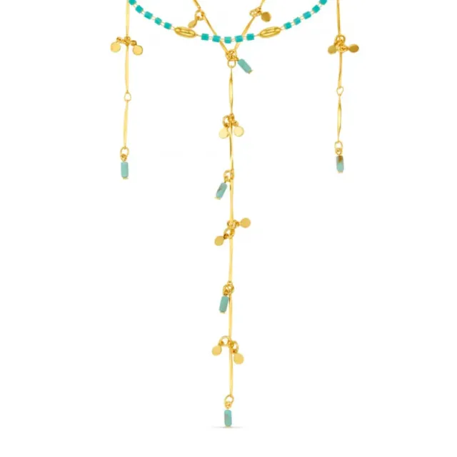Orelia Turquoise Fringe lariat halskæde guld turkis