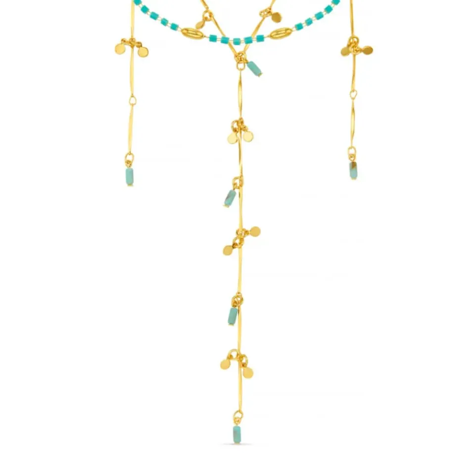 Orelia Turquoise Fringe lariat halskæde guld turkis