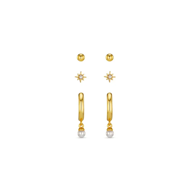 Orelia Pearl Drop Hoop & Starburst Pack øreringesæt guld