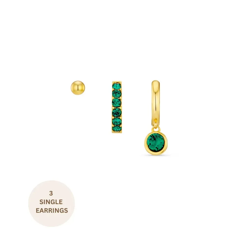 Orelia Emerald Ear Party øreringesæt guld grøn 3 stk