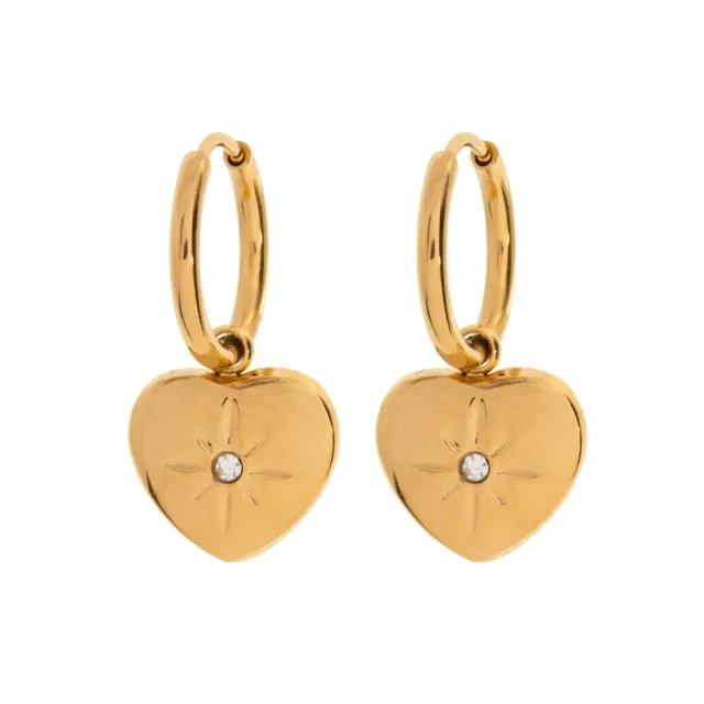 TIMI OF SWEDEN Lola crystal heart hoop øreringe guld