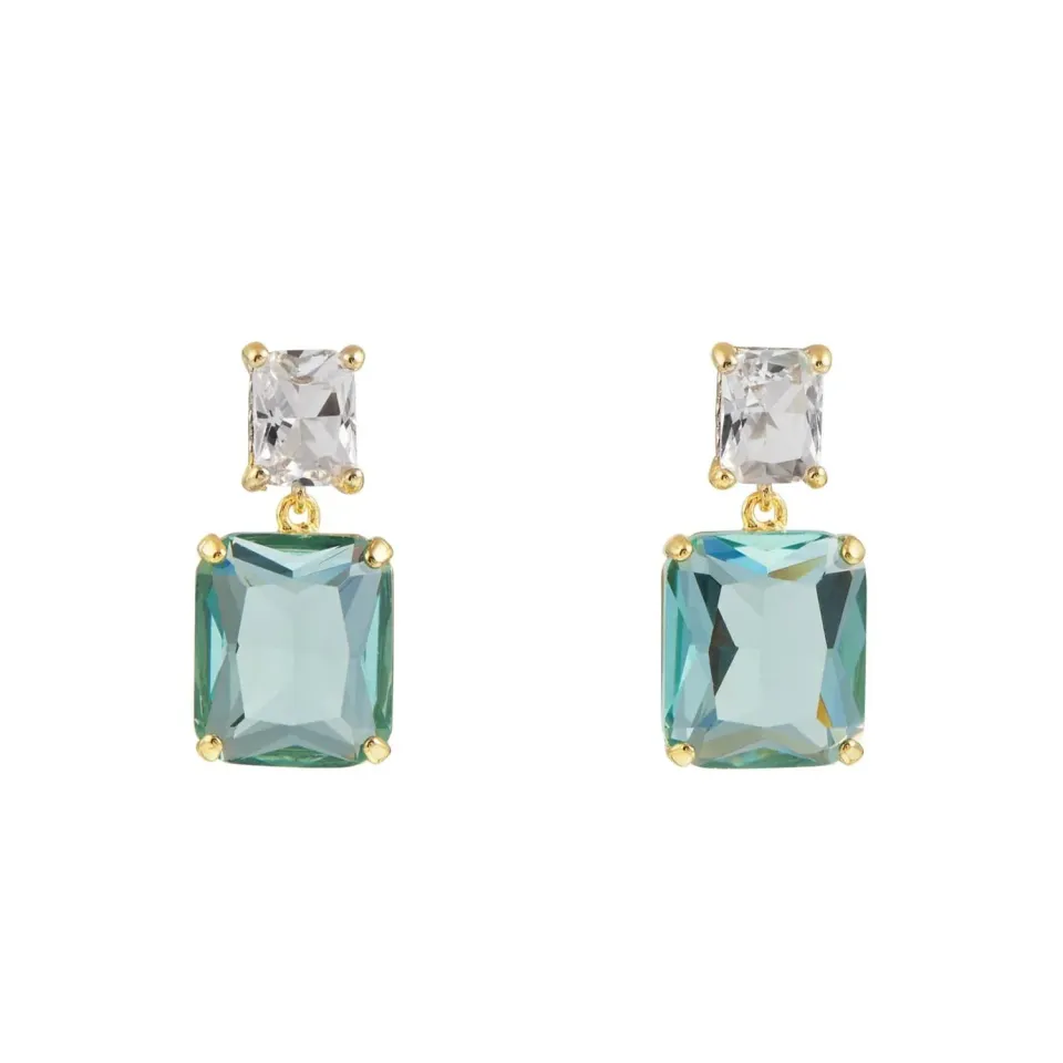 Orelia Statement Double Drop øreringe guld aquamarin