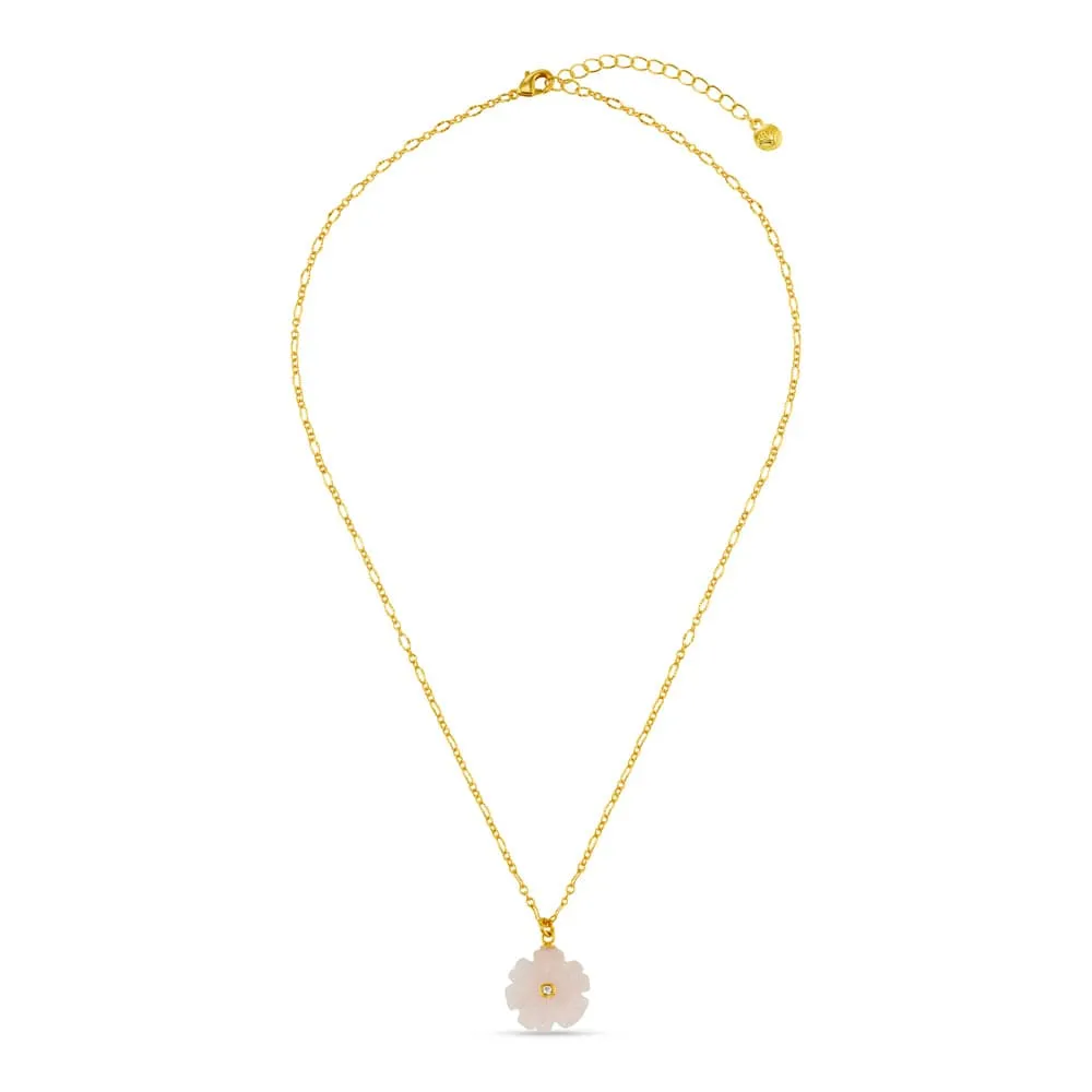 Orelia Rose Quartz Flower halskæde guld rosakvarts