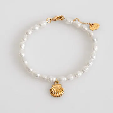 TIMI OF SWEDEN Mermaid Shell perle armbånd forgyldt