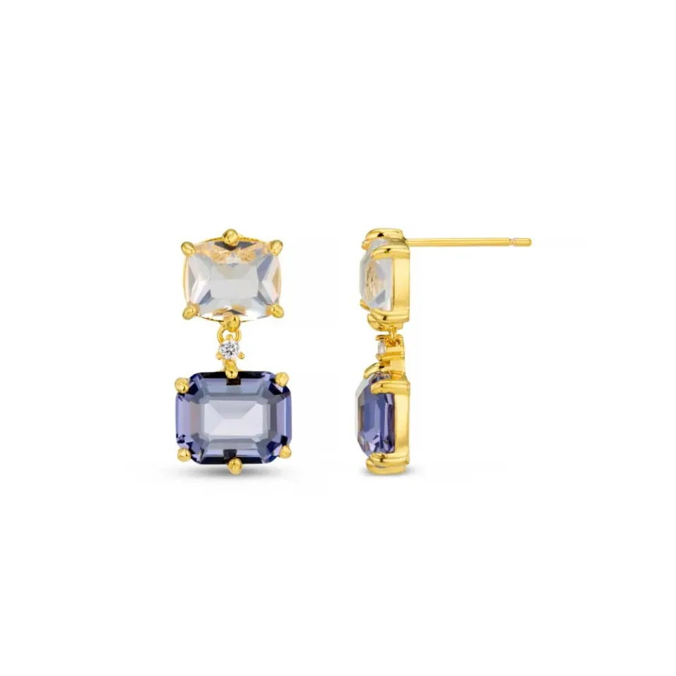 Orelia Blue Crystal Drop øreringe forgyldt blå