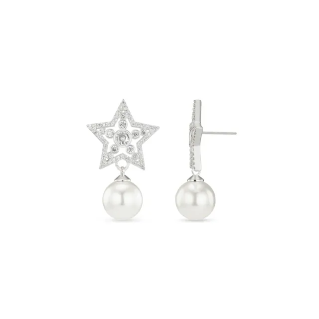 Orelia Crystal Star Pearl drop øreringe sølv