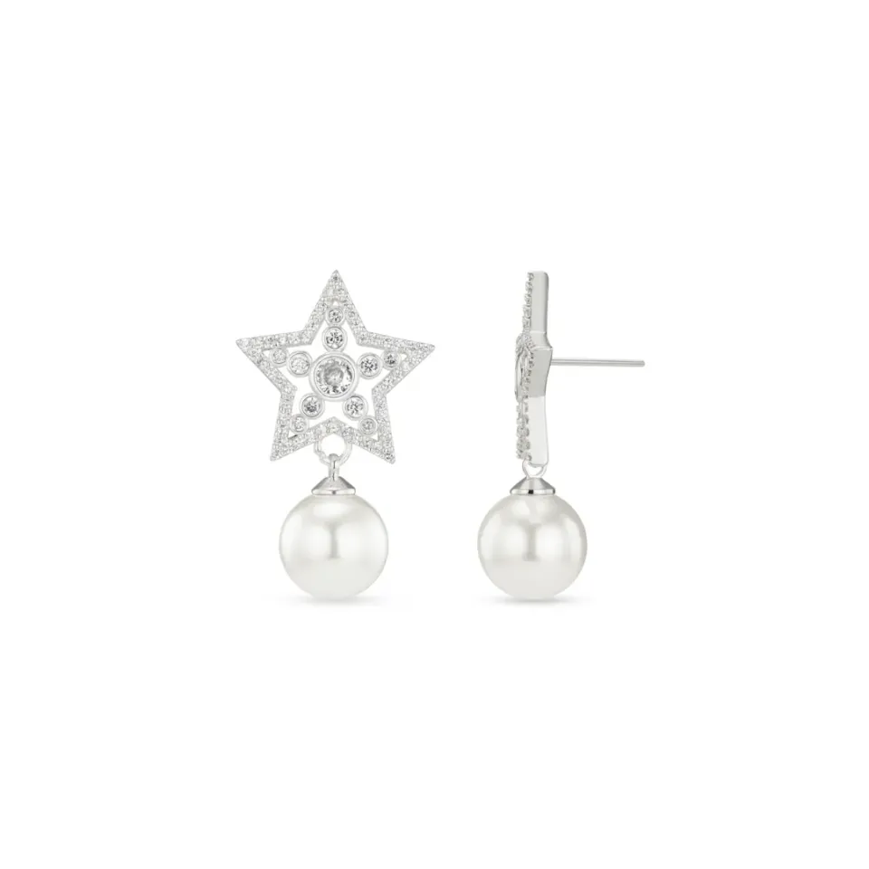 Orelia Crystal Star Pearl drop øreringe sølv