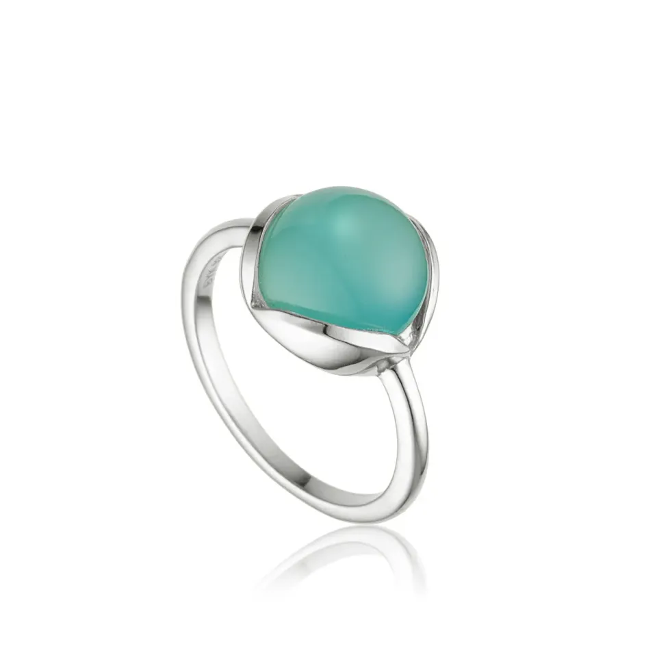 Bykjaergaard Glory sølv ring aqua kalcedon 10 mm