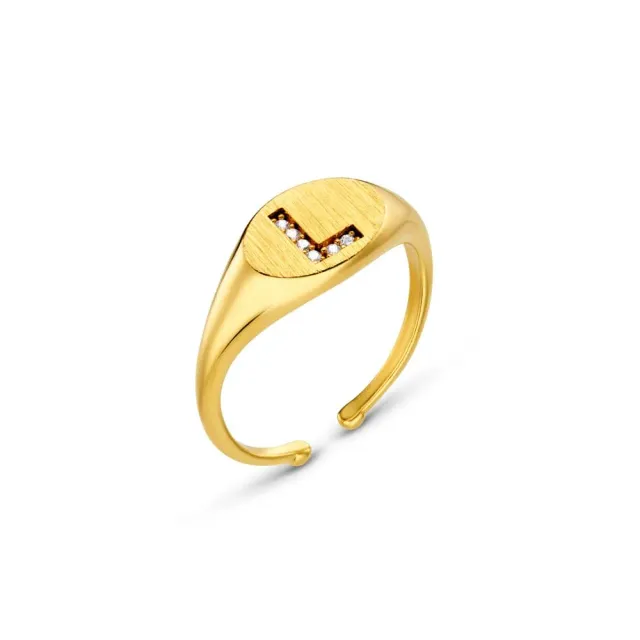 Orelia L Pavé Initial Adjustable Signet ring guld L